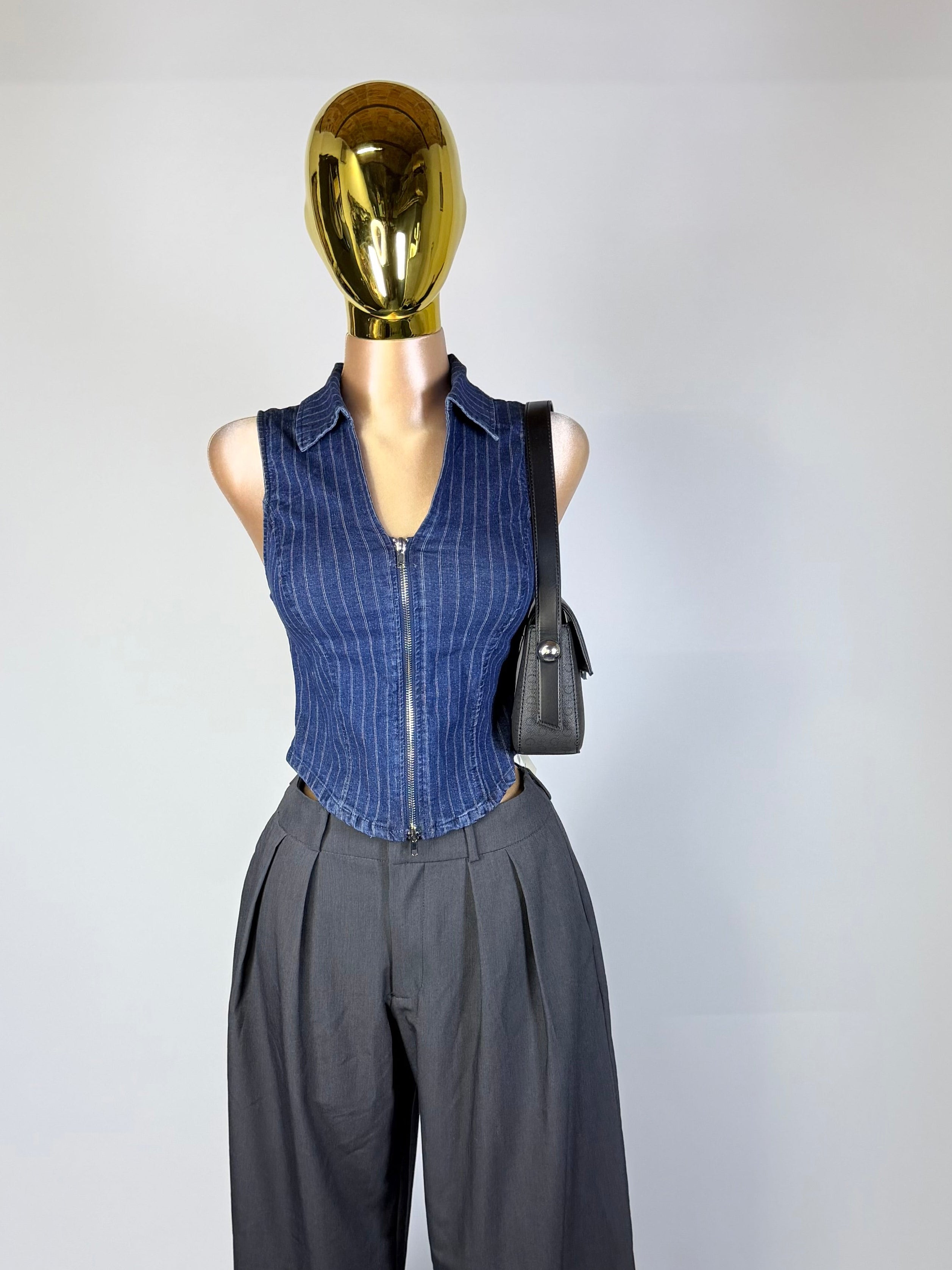 Top denim rayado