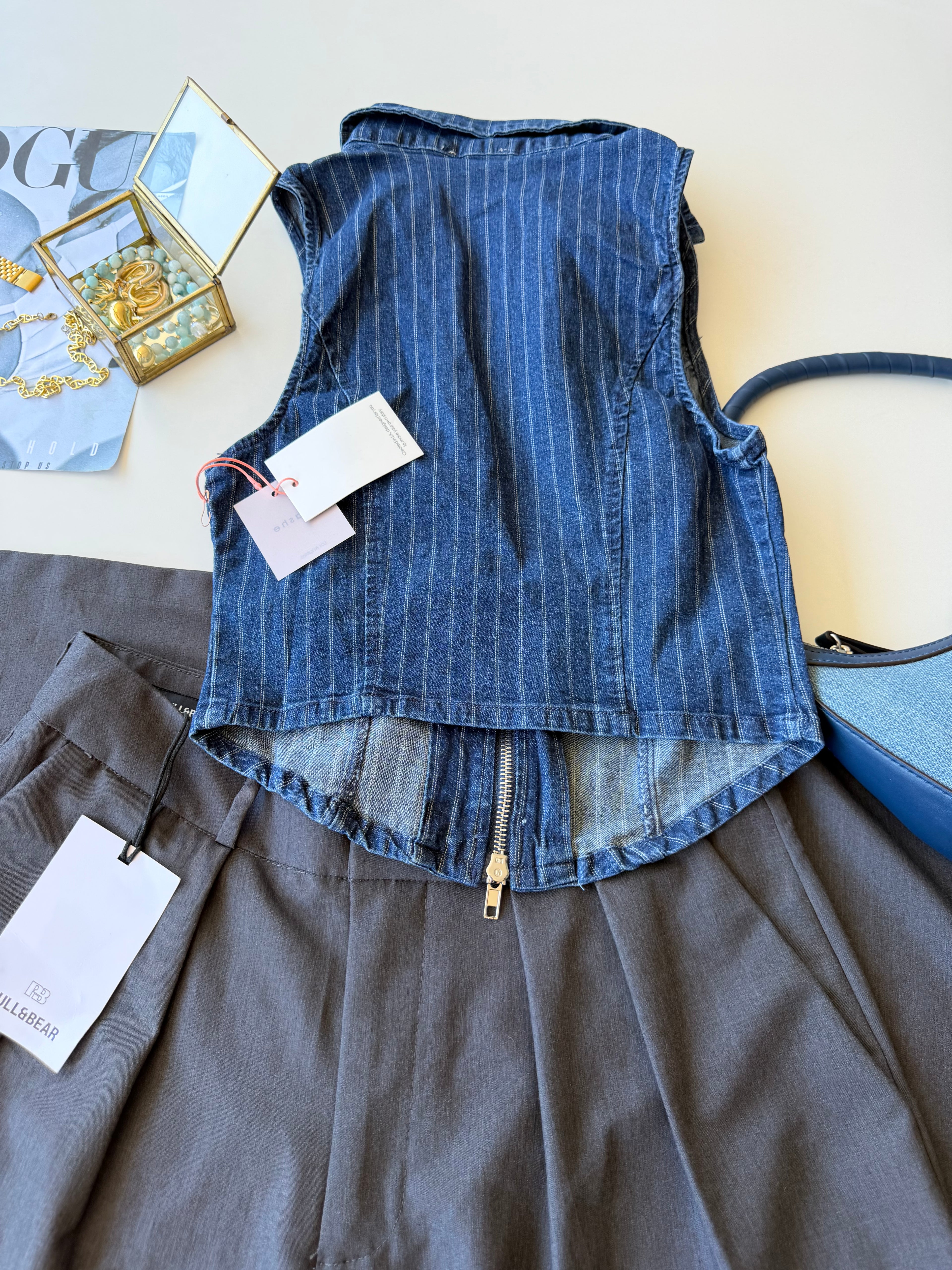 Top denim rayado