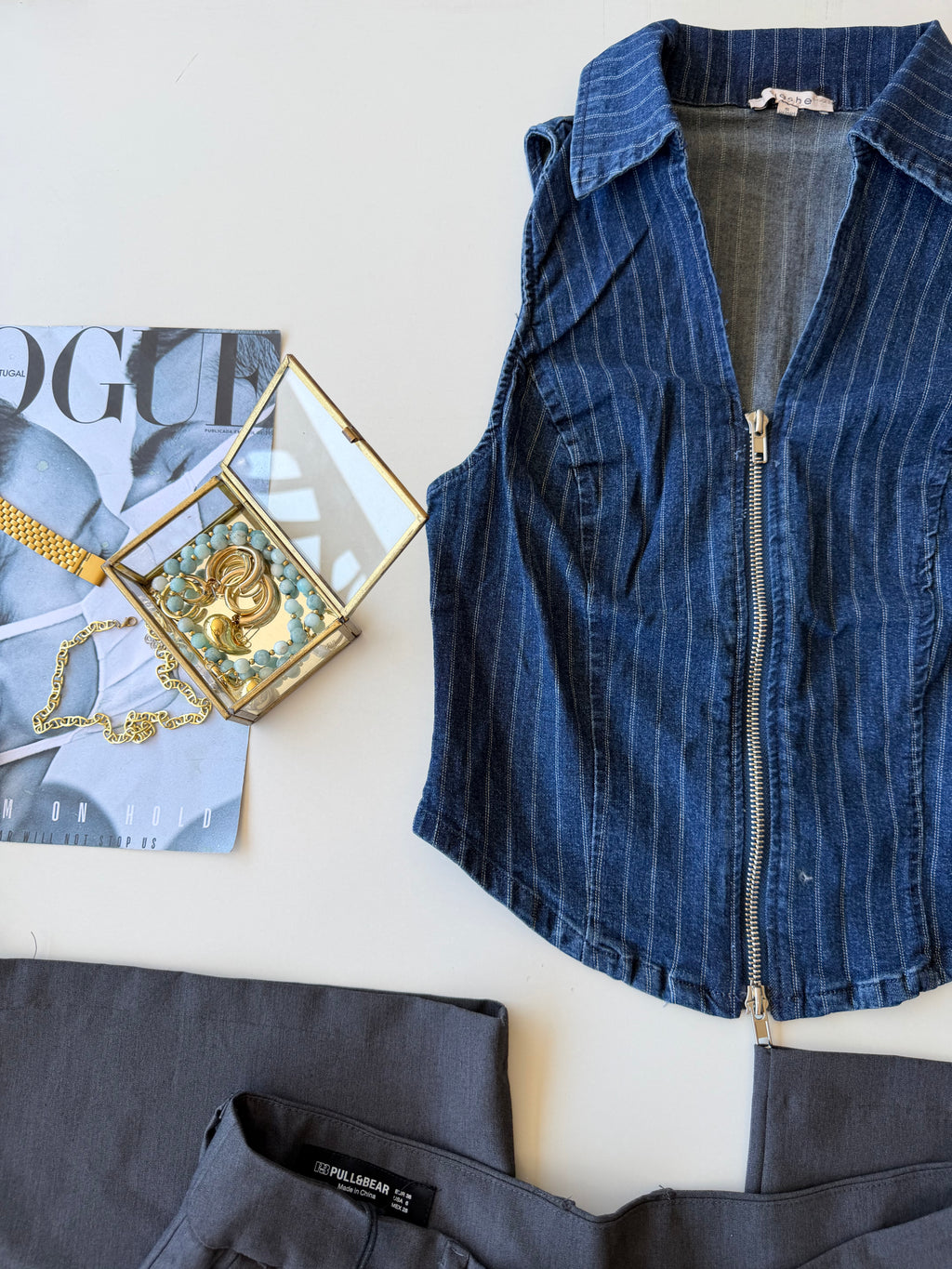 Top denim rayado