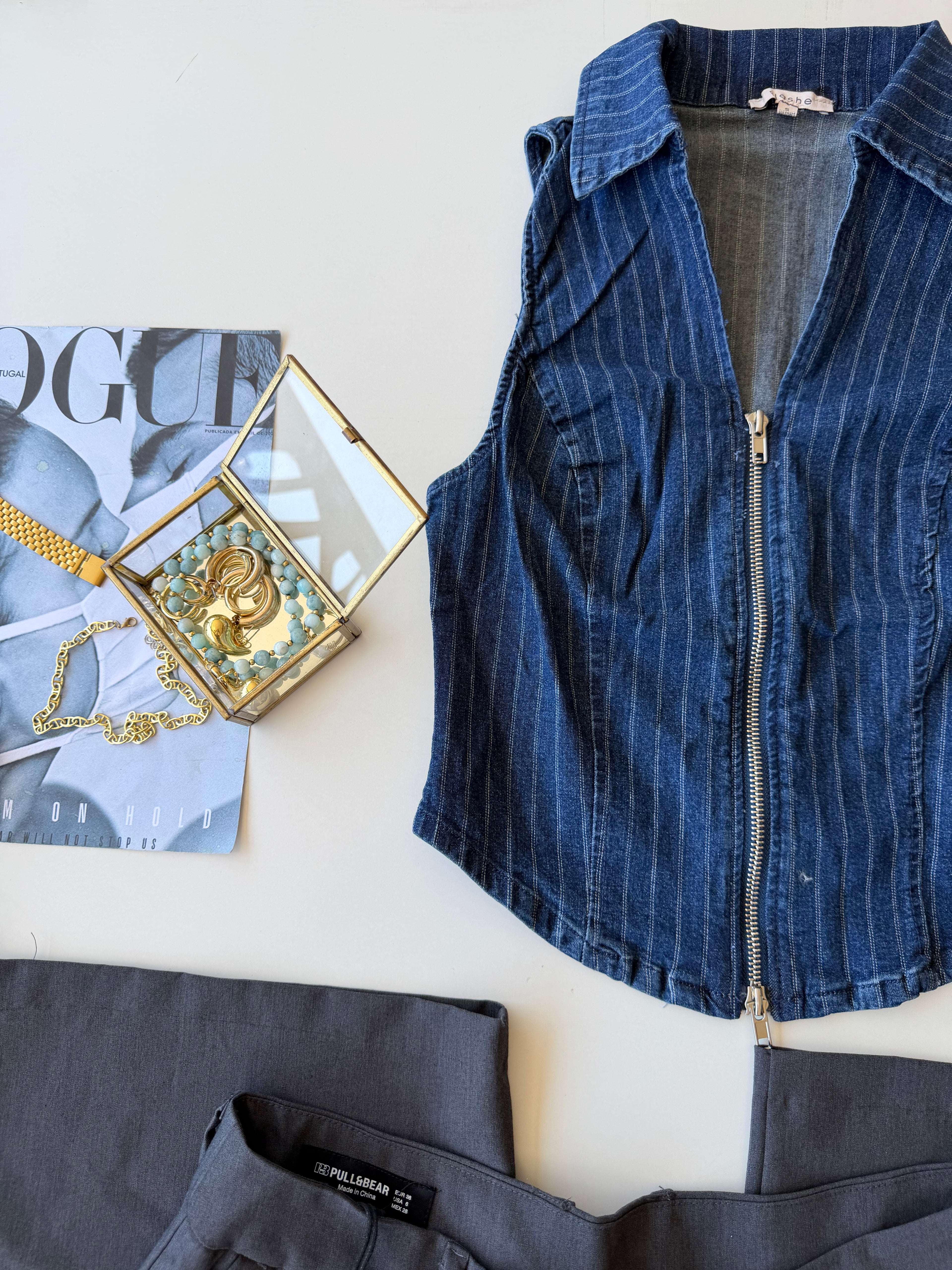 Top denim rayado
