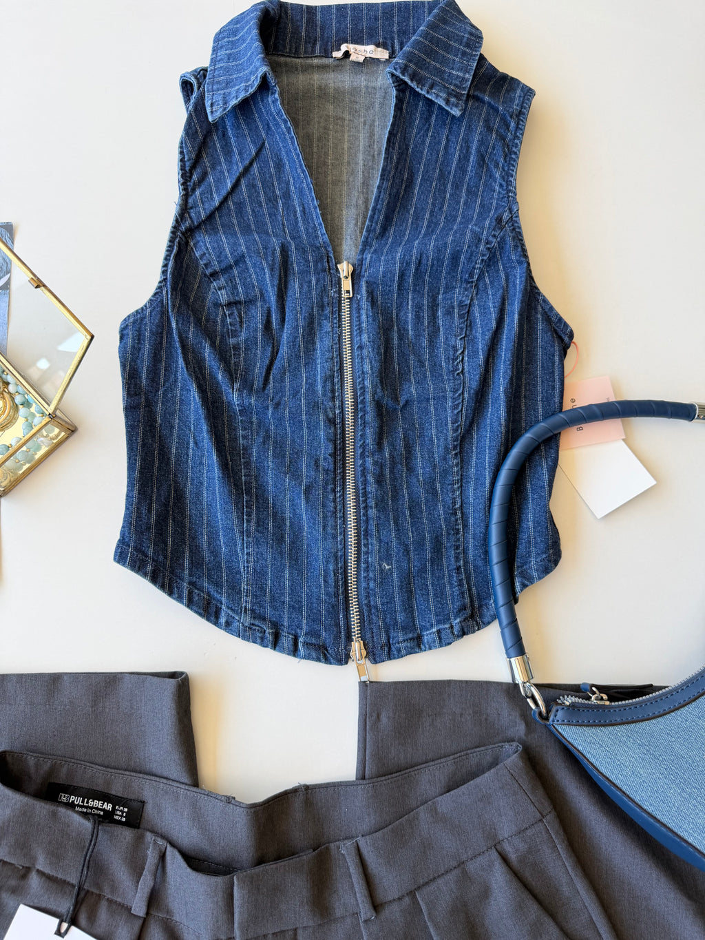 Top denim rayado